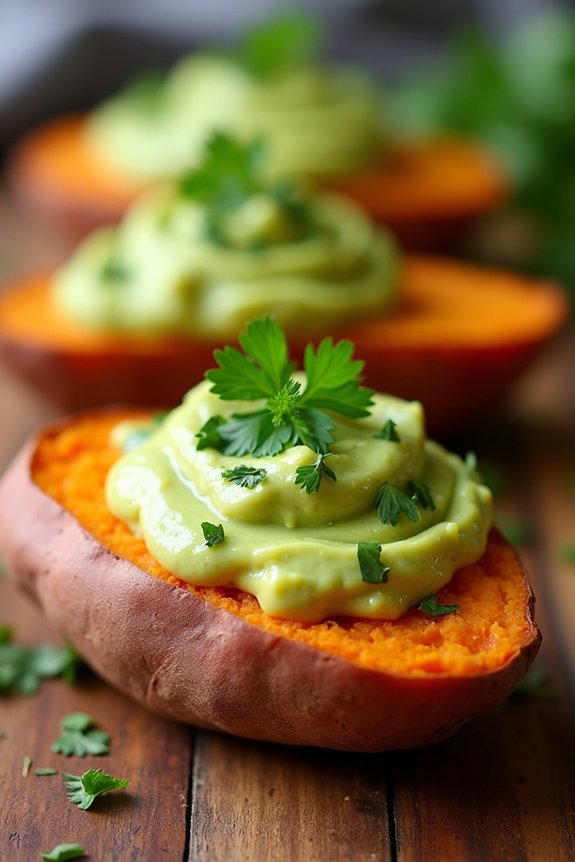baked sweet potatoes with avocado