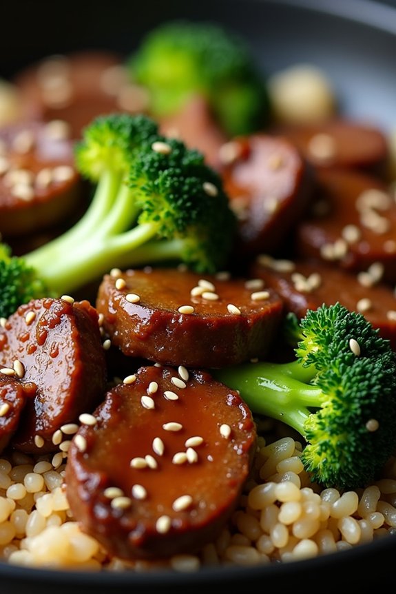 beef broccoli brown rice skillet