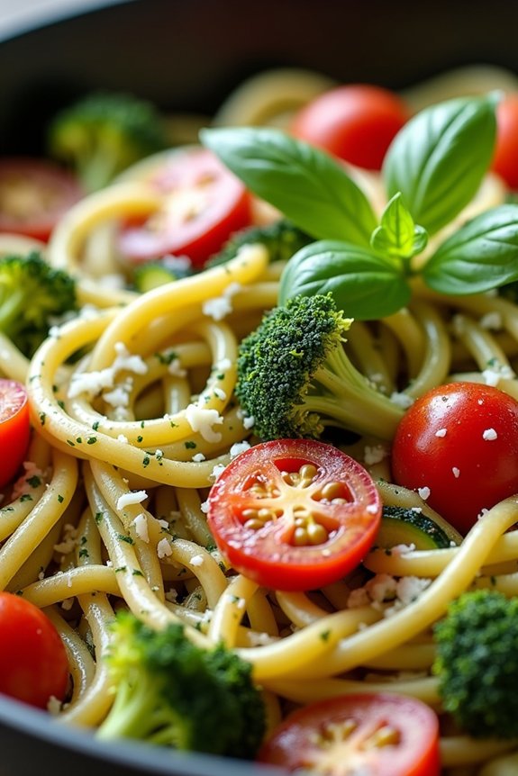 creamy pesto veggie pasta