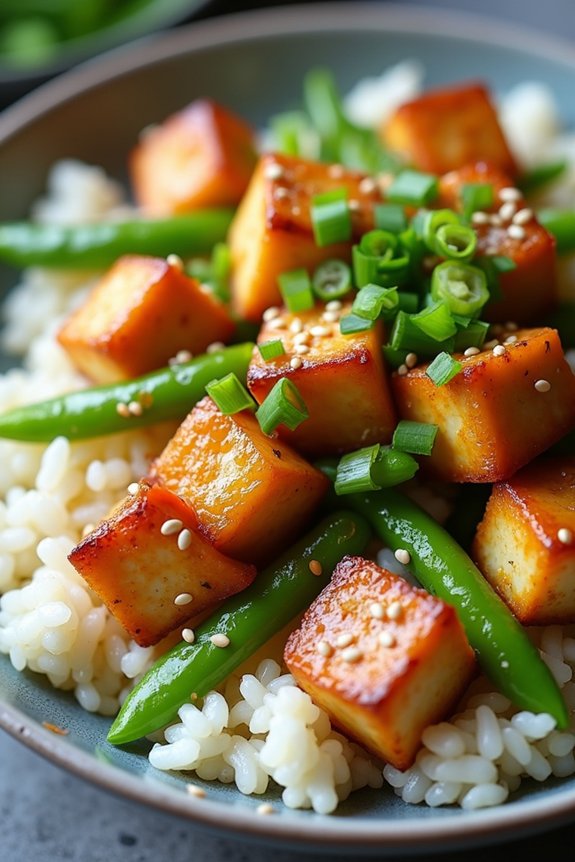 honey garlic tofu bowl
