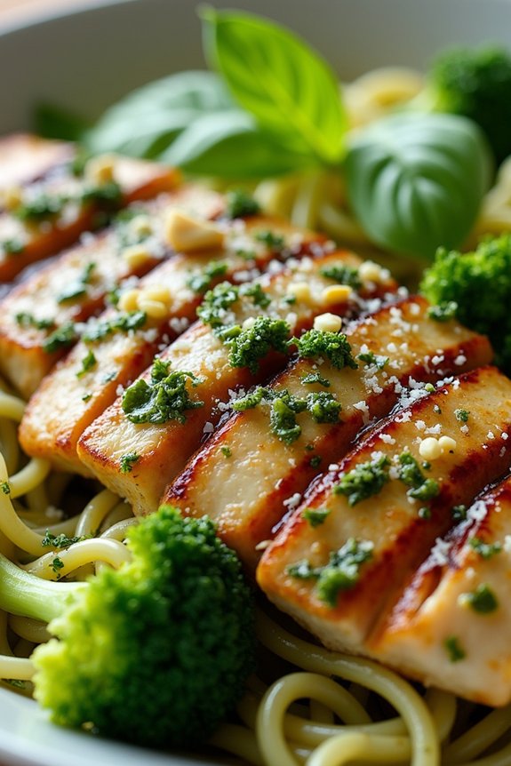 pesto pasta with grilled chicken