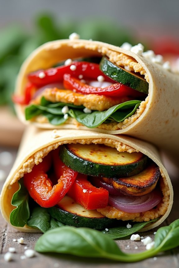 roasted vegetable hummus wraps