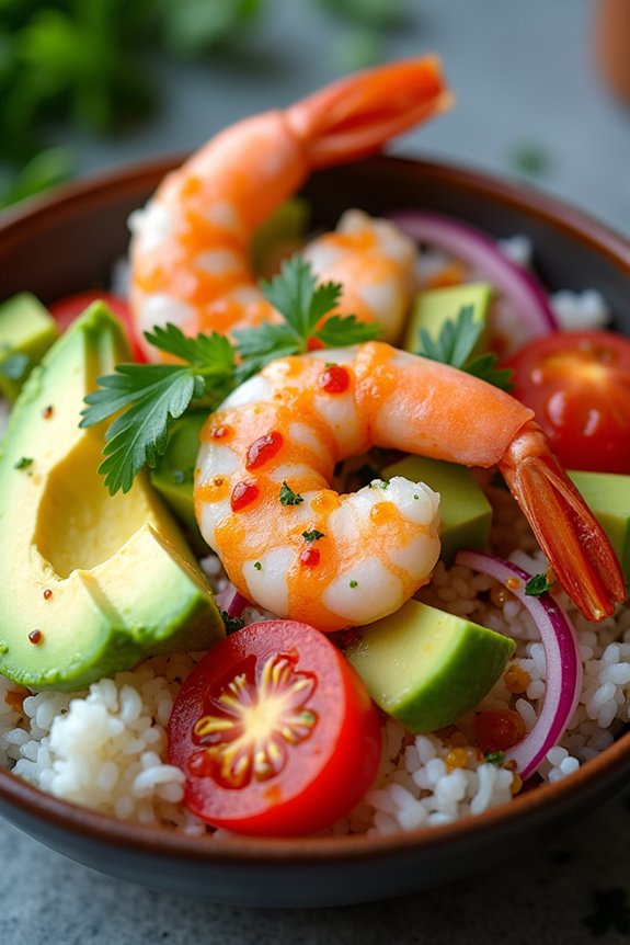 shrimp avocado rice bowl