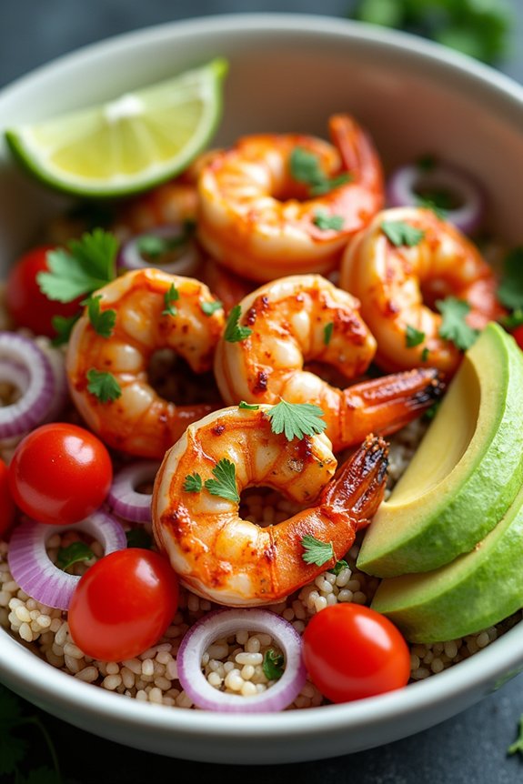 spicy shrimp avocado rice bowl