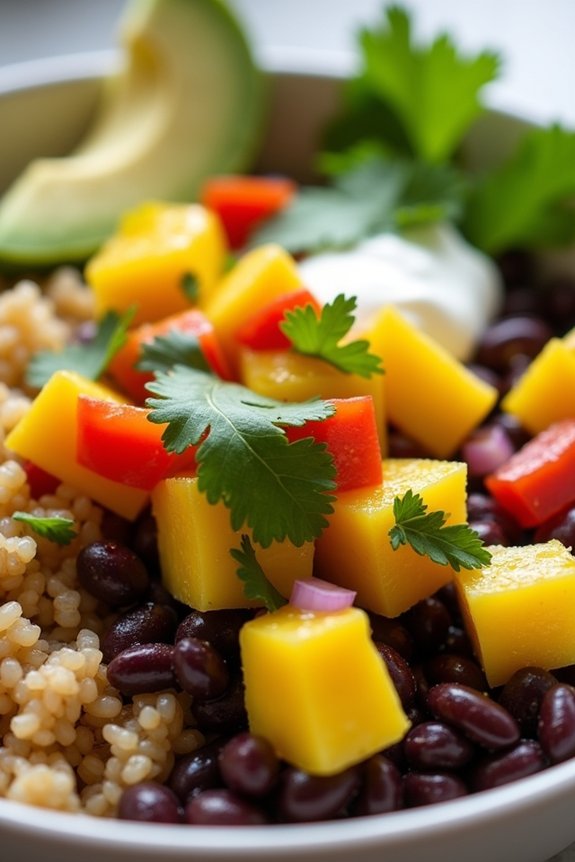 vibrant mango pineapple burrito bowl