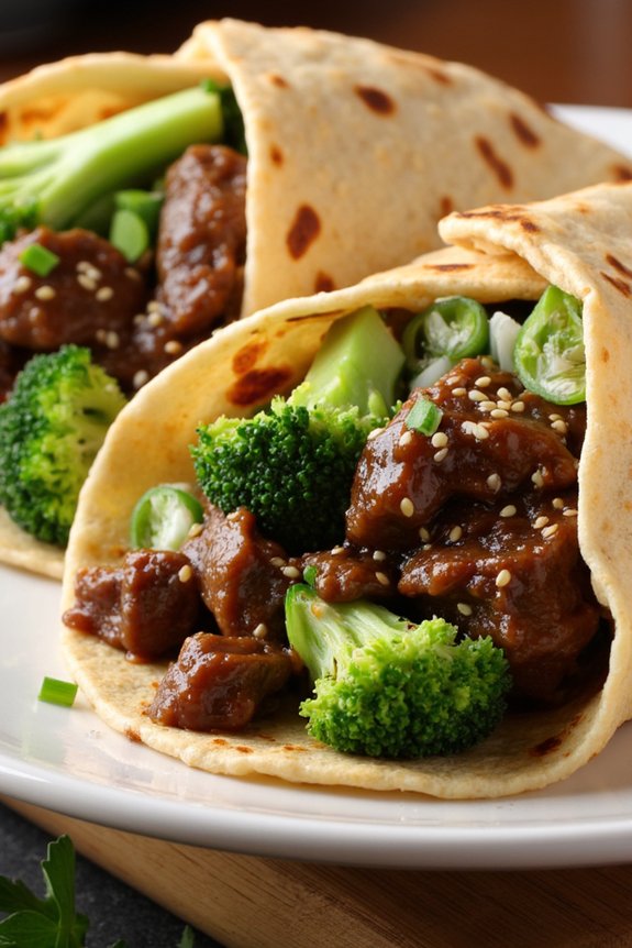 asian beef broccoli wraps