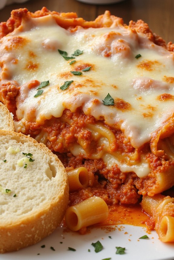 baked ziti with garlic bread