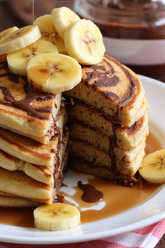 banana pancakes with nutella swirls