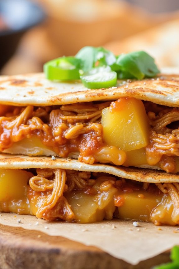 bbq chicken pineapple quesadillas