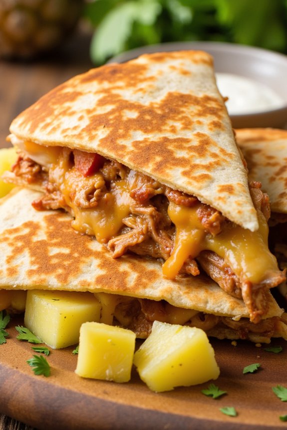 bbq chicken pineapple quesadillas