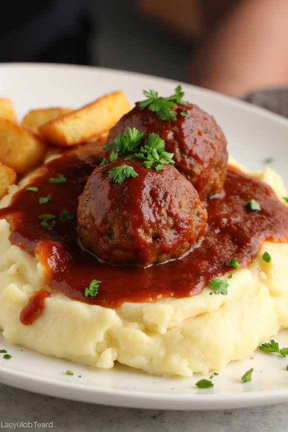 bbq meatballs with mashed potatoes