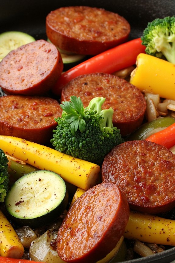 cajun sausage colorful vegetables skillet