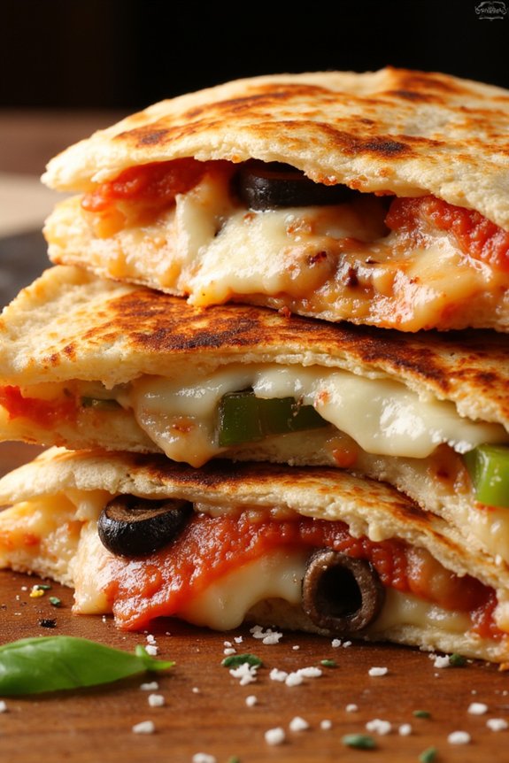 cheesy crispy pizza quesadillas