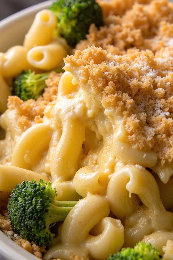 creamy cheddar broccoli pasta bake