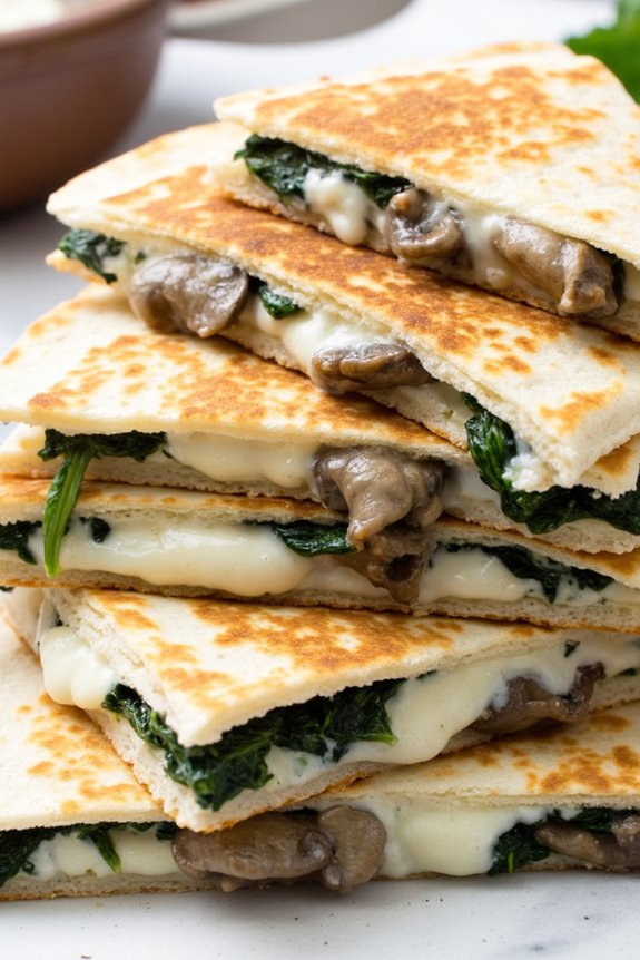 creamy mushroom spinach quesadillas