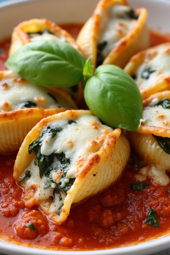 creamy spinach cheese shells