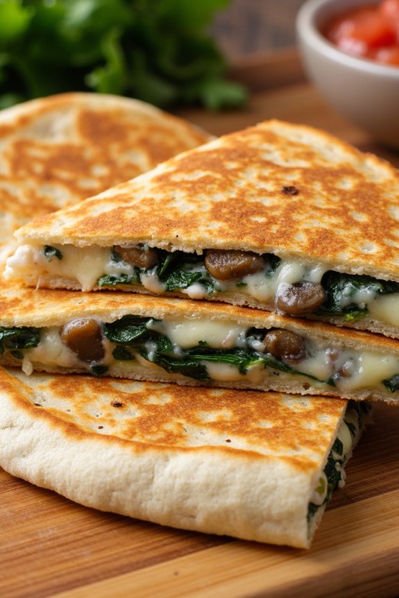 creamy spinach mushroom quesadillas