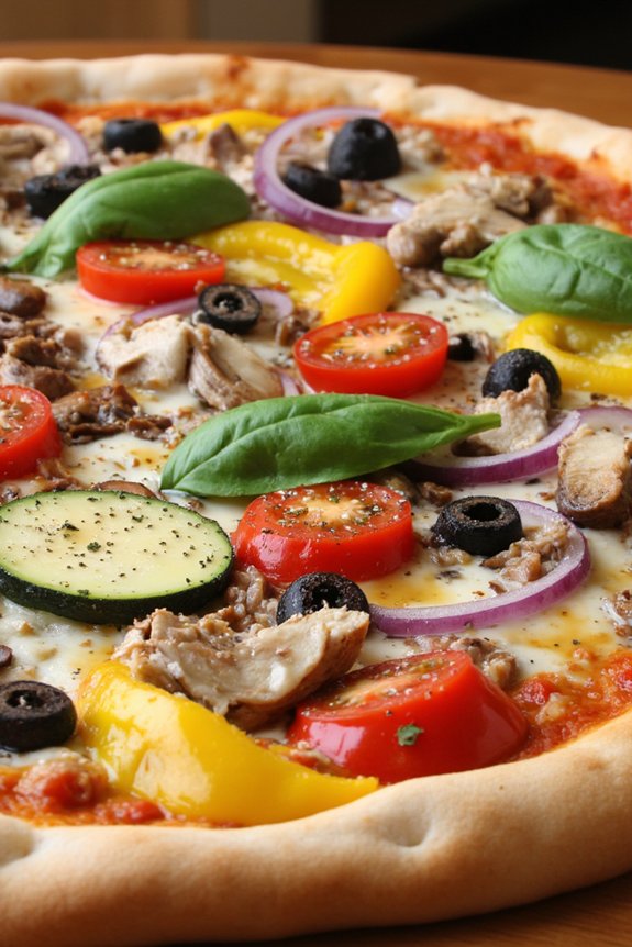 delicious colorful veggie pizza
