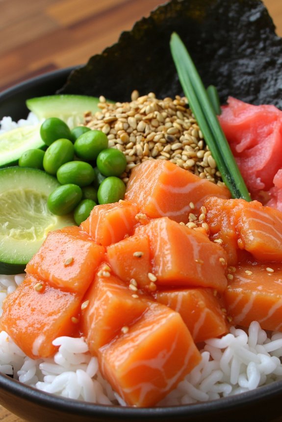 fresh healthy salmon bowl
