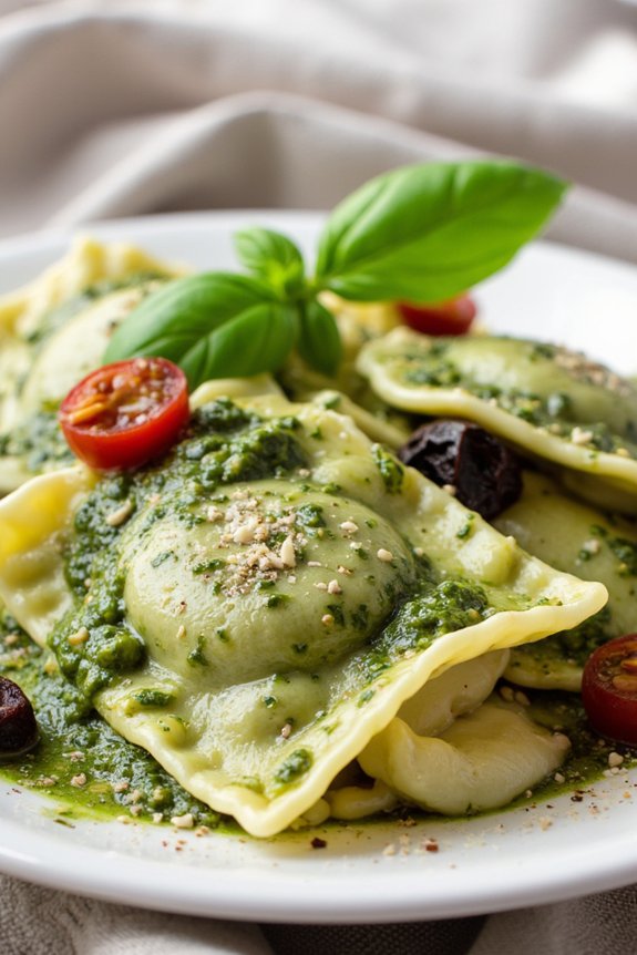 gourmet ravioli with pesto