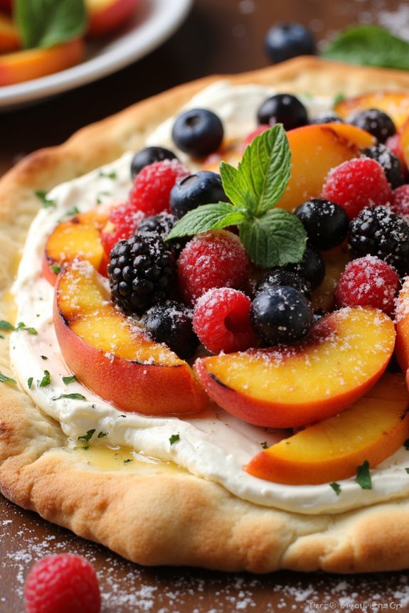 grilled peach berry dessert pizza