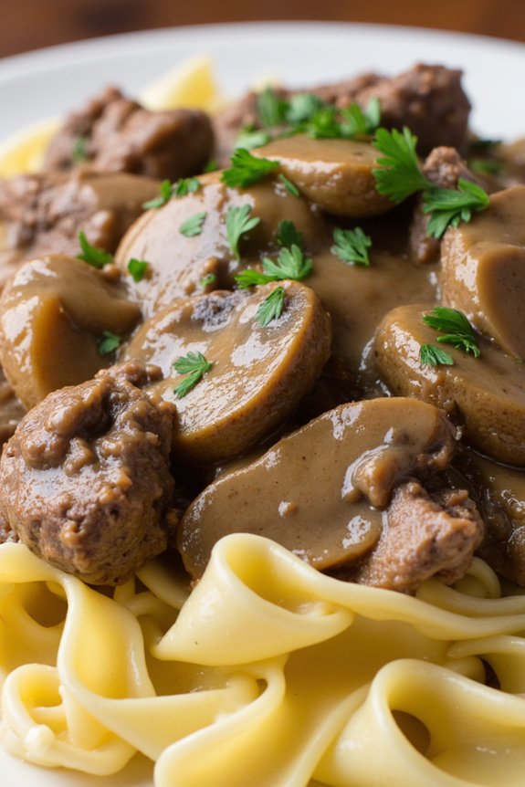 hearty beef and mushroom stroganoff