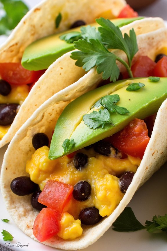 hearty egg and bean tacos