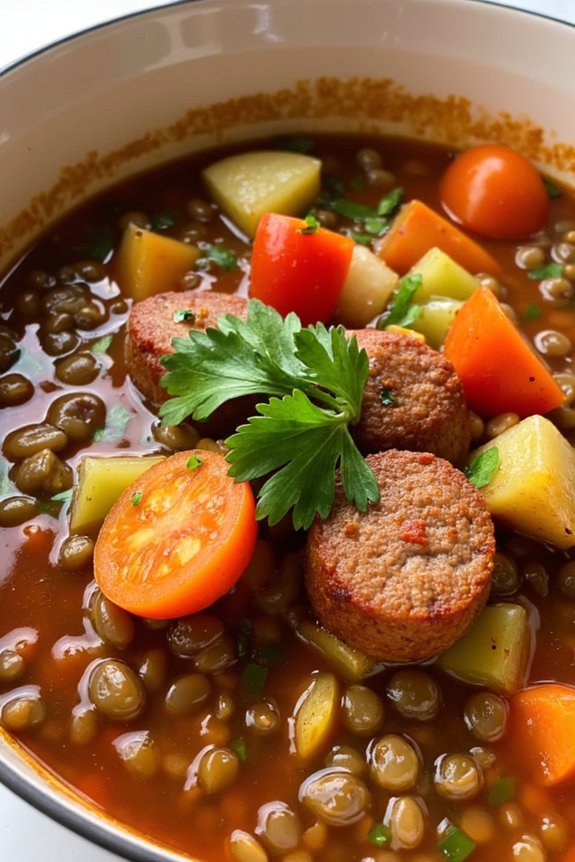 hearty lentil sausage stew