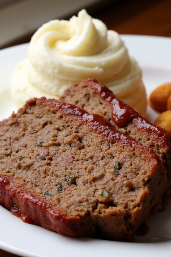 hearty meatloaf and mashed potatoes