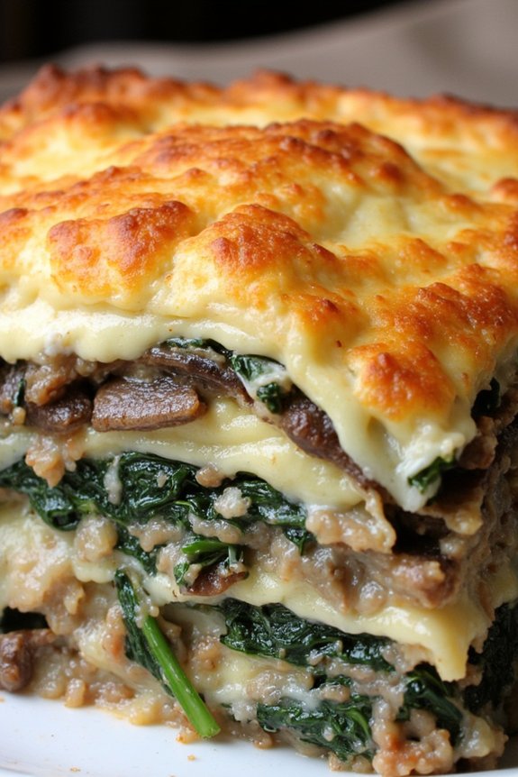 hearty mushroom spinach lasagna