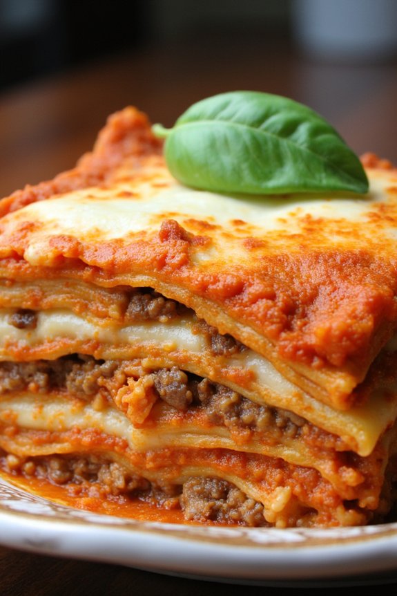 homemade lasagna with tomato sauce