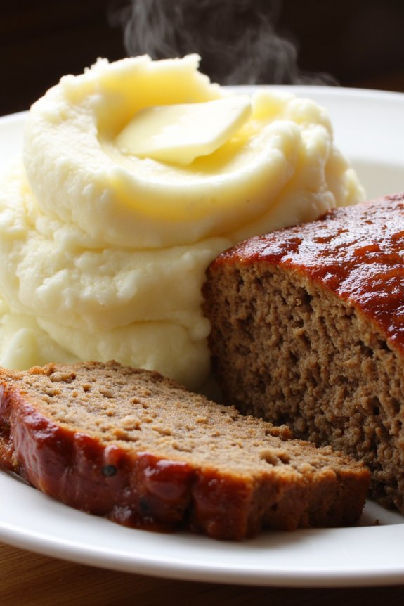 homemade meatloaf with mashed potatoes