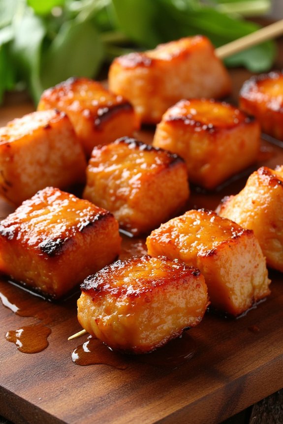 honey garlic salmon skewers