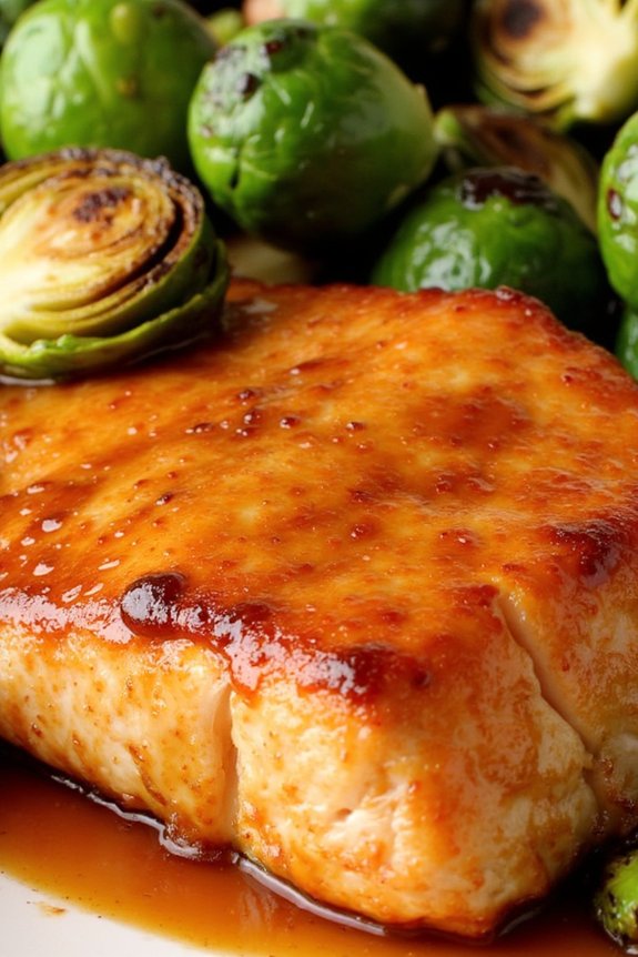 maple glazed salmon with brussels sprouts