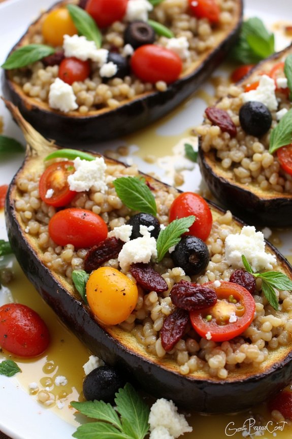 mediterranean quinoa stuffed eggplants