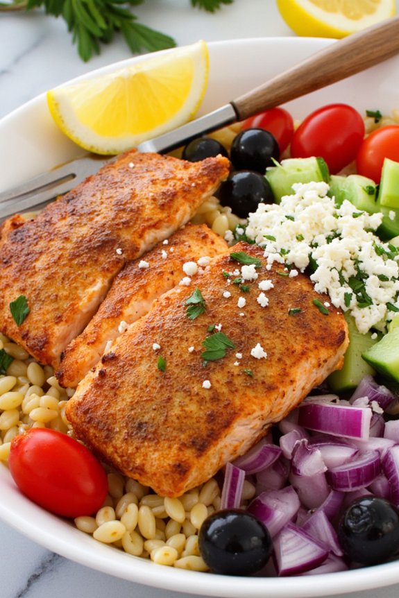 mediterranean salmon orzo delight