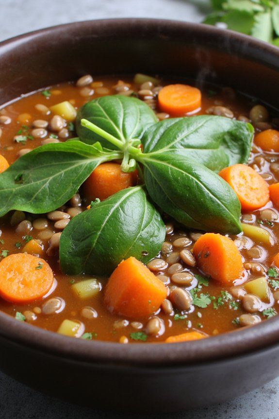 nourishing lentil spinach soup
