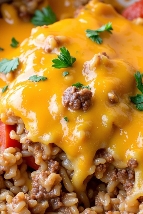 one pot cheesy beef rice