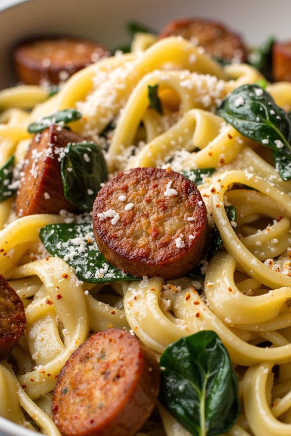 rustic sausage spinach fettuccine