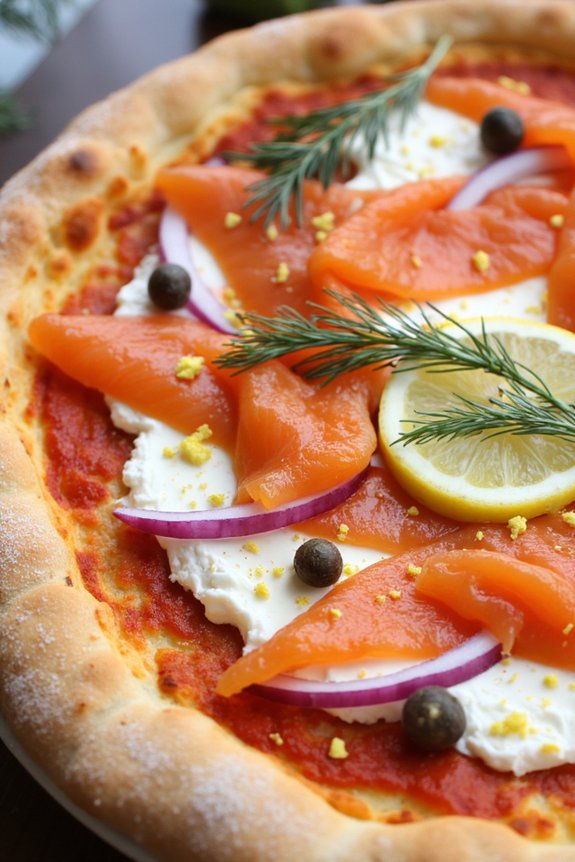 smoked salmon goat cheese pizza
