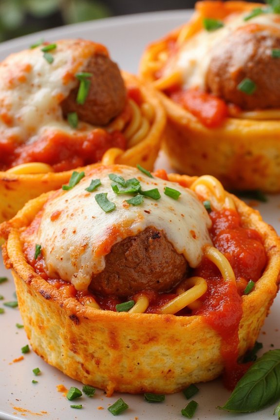spaghetti meatballs baked cups