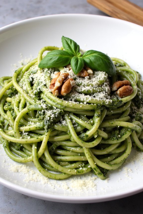 spaghetti with spinach pesto