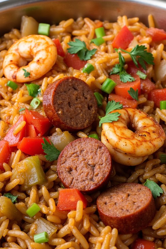 spicy sausage and shrimp jambalaya