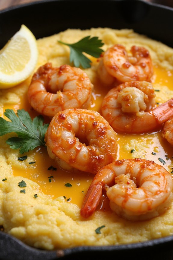 spicy shrimp atop creamy grits