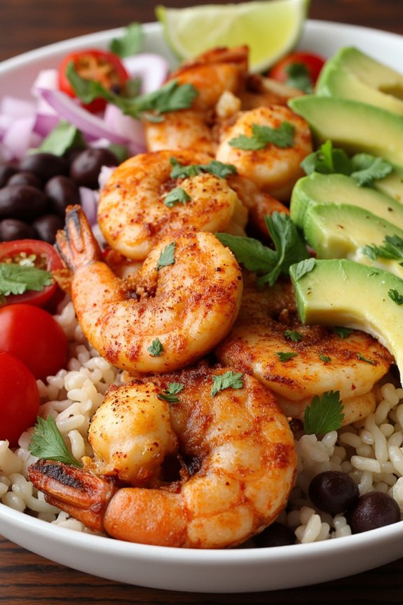 spicy shrimp avocado burrito bowl