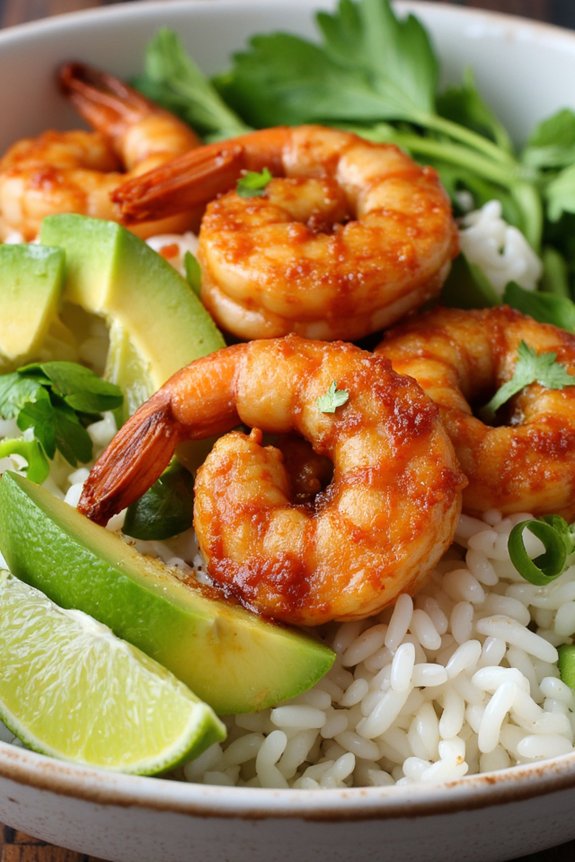 spicy shrimp avocado rice bowl
