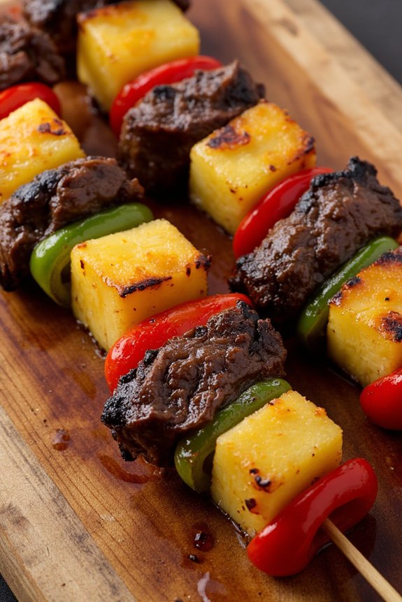 teriyaki steak and pineapple skewers