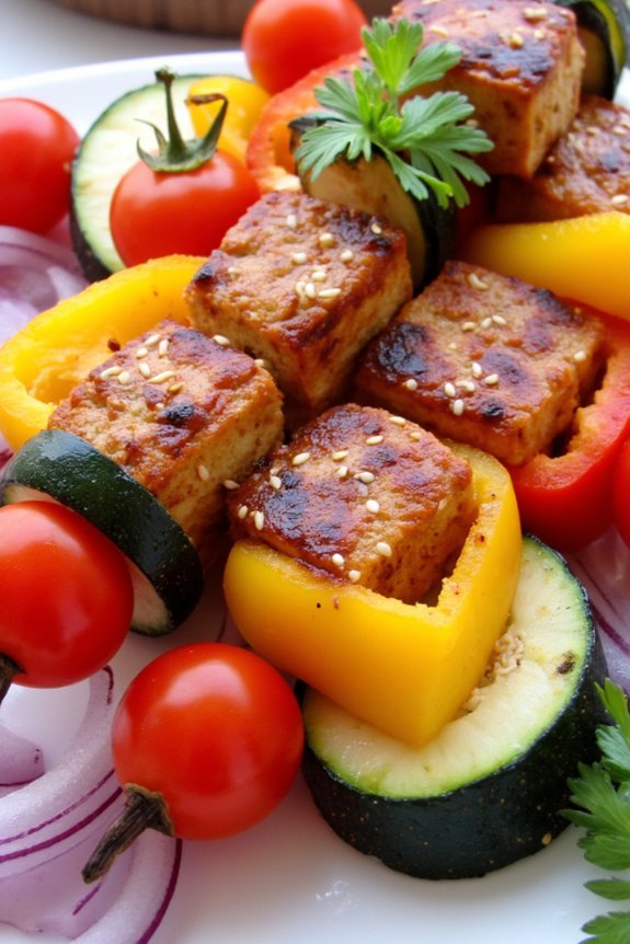 teriyaki tofu vegetable skewers