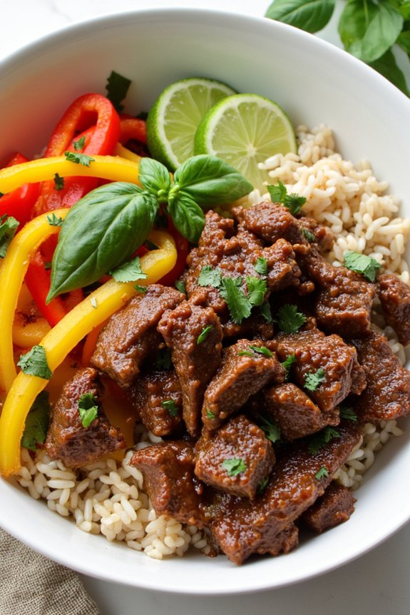 thai basil beef bowl