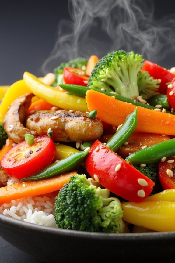 vegetable stir fry with jasmine rice